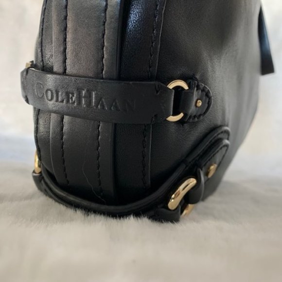 Cole Haan Black Leather Bag with Gold Accents RARE - Picture 6 of 14